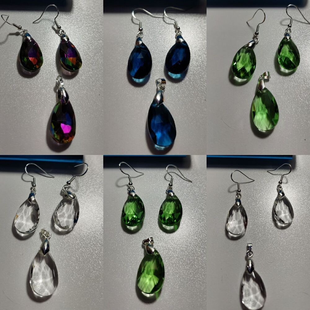 Sterling Silver Cut Glass Tear Drop Set